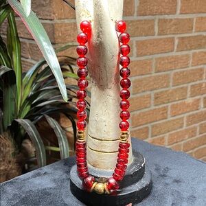 Vintage Acrylic Red and Gold flat and round beads - 16”